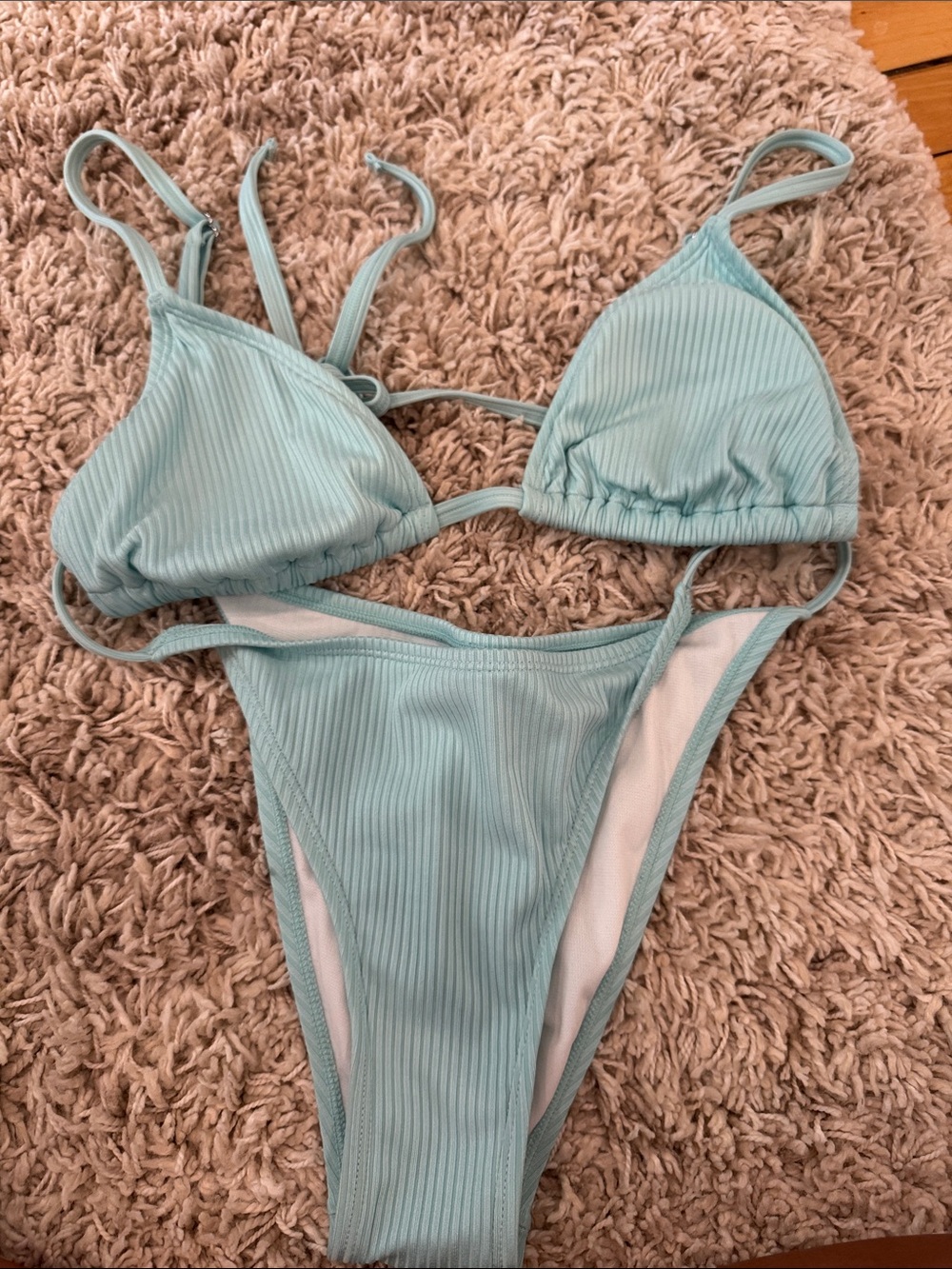 Target Light Blue Ribbed Triangle Bikini Set